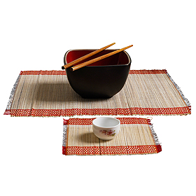 Bamboo Table Mat Set (6 Placemats, 6 Glass Coasters & 1 Table Runner)